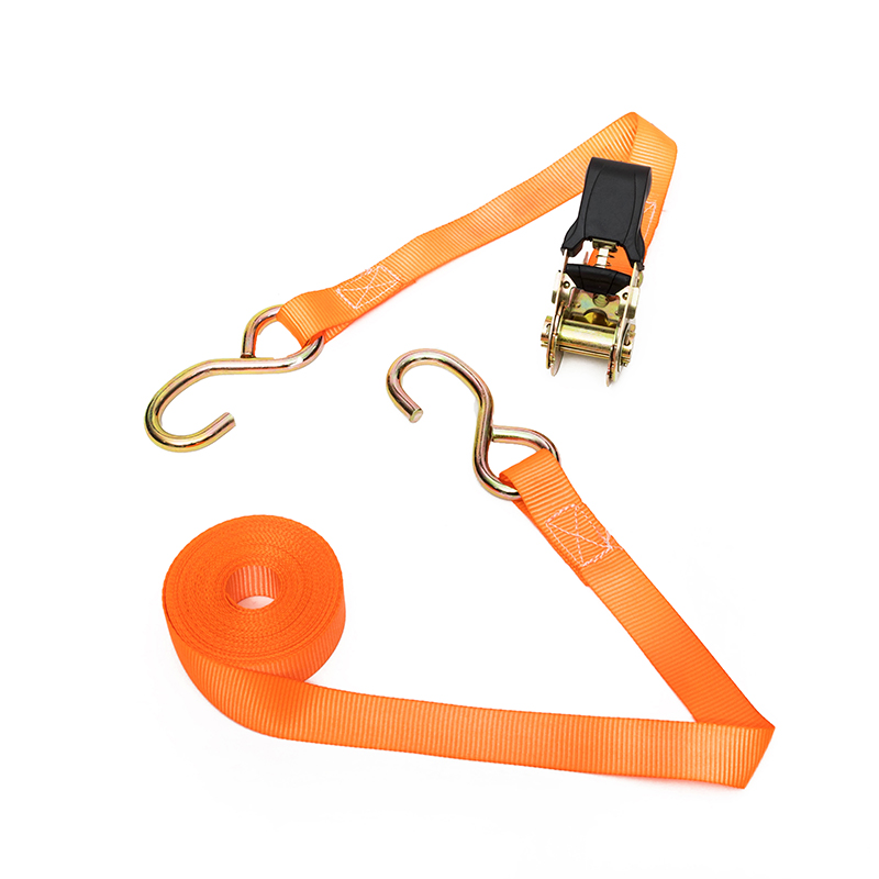 1 tuumaa 25 mm 800 kg räikkäinen sidoshihnat mustalla päällystetyllä S-koukulla